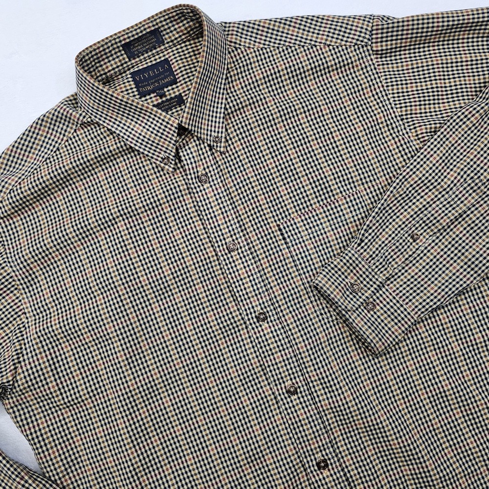 Viyella Patrick James Mens XL Brown Check Plaid‎ Cotton Wool Button Down Shirt